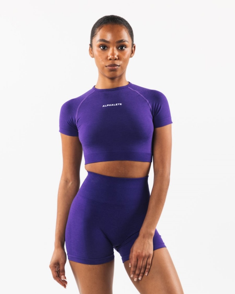 Alphalete Amplify SS Crop Skjorte Dame Lilla | TFUGPA-195