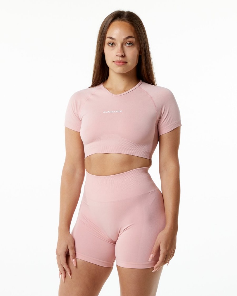 Alphalete Amplify V-Neck Crop Top Skjorte Dame Blossom | SUEHML-278