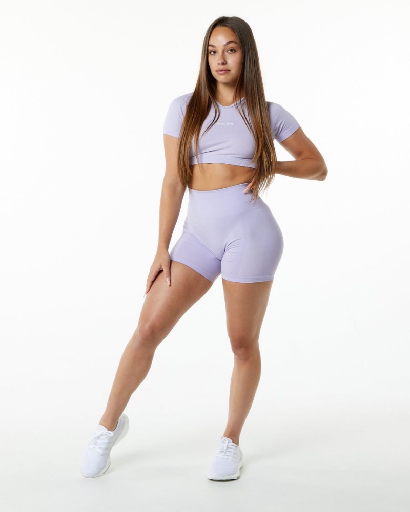 Alphalete Amplify V-Neck Crop Top Skjorte Dame Misty Lilac | TRGZCS-256