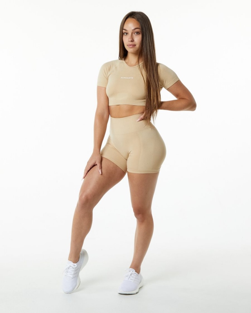 Alphalete Amplify V-Neck Crop Top Skjorte Dame Hazelnut | IARZFN-890