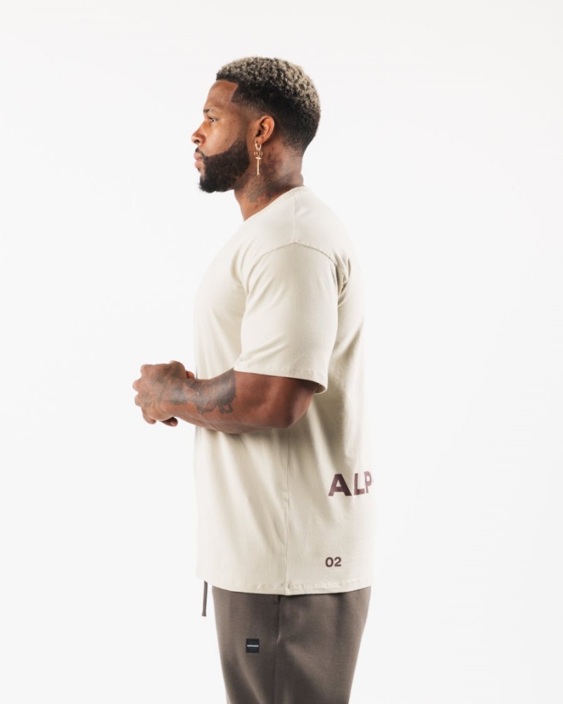 Alphalete Brushed Crest Tee Skjorte Herre Sea Shell / Sangria | QPAYTE-092