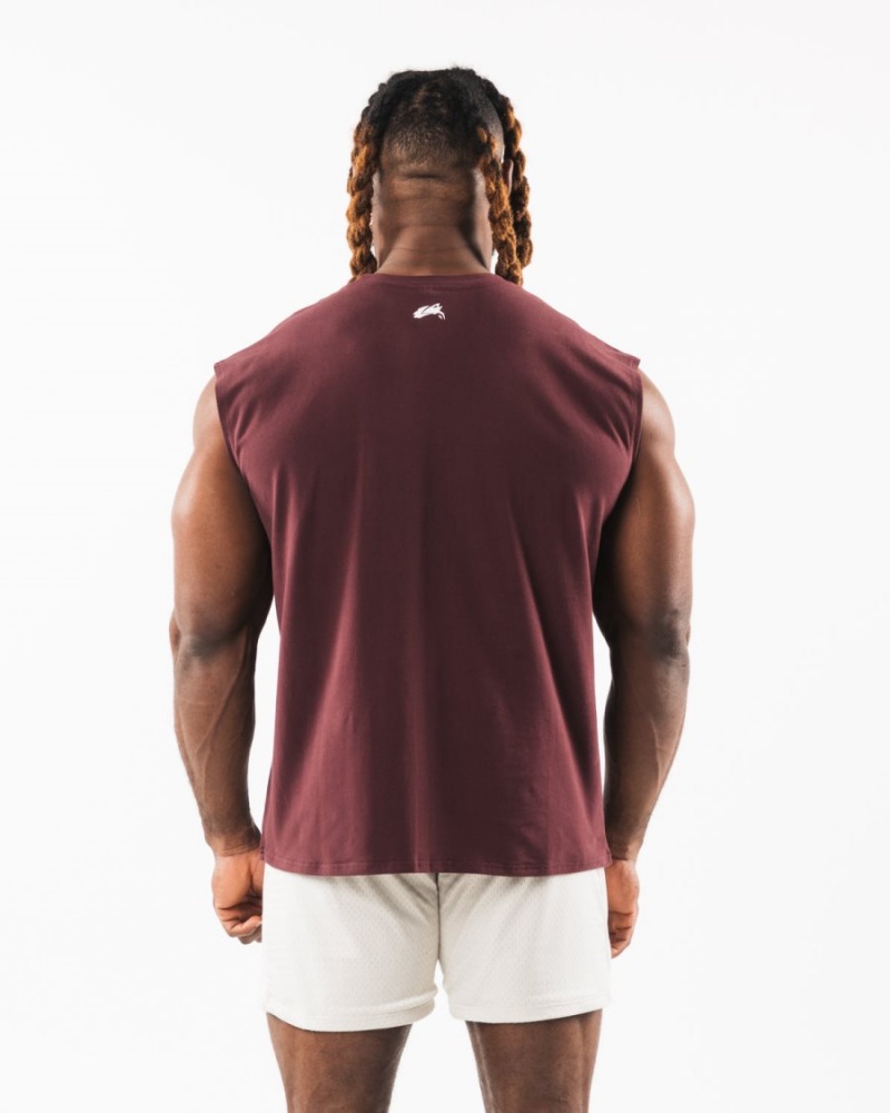 Alphalete Brushed Wolf Head Muscle Tank Singlet Herre Sangria | YJWQNU-712