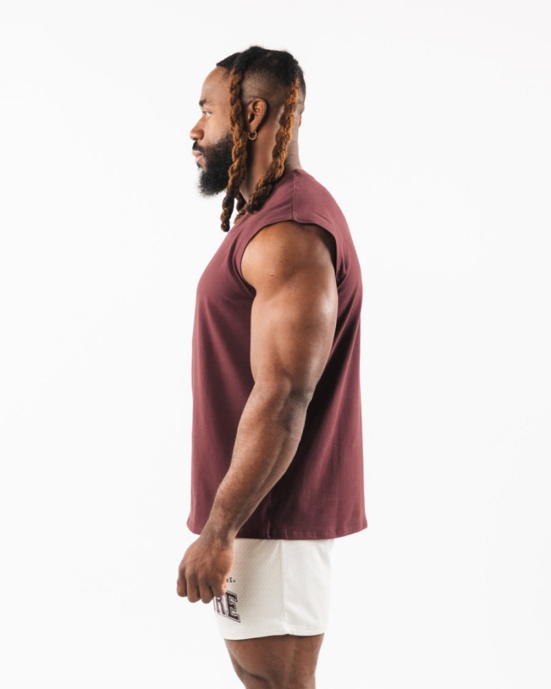 Alphalete Brushed Wolf Head Muscle Tank Singlet Herre Sangria | YJWQNU-712