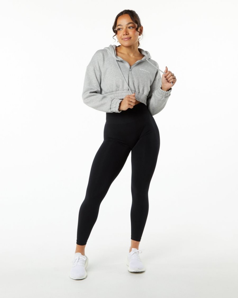 Alphalete Classic Capital Crop Hoodie Hettegenser Dame Grå | HMNULI-257