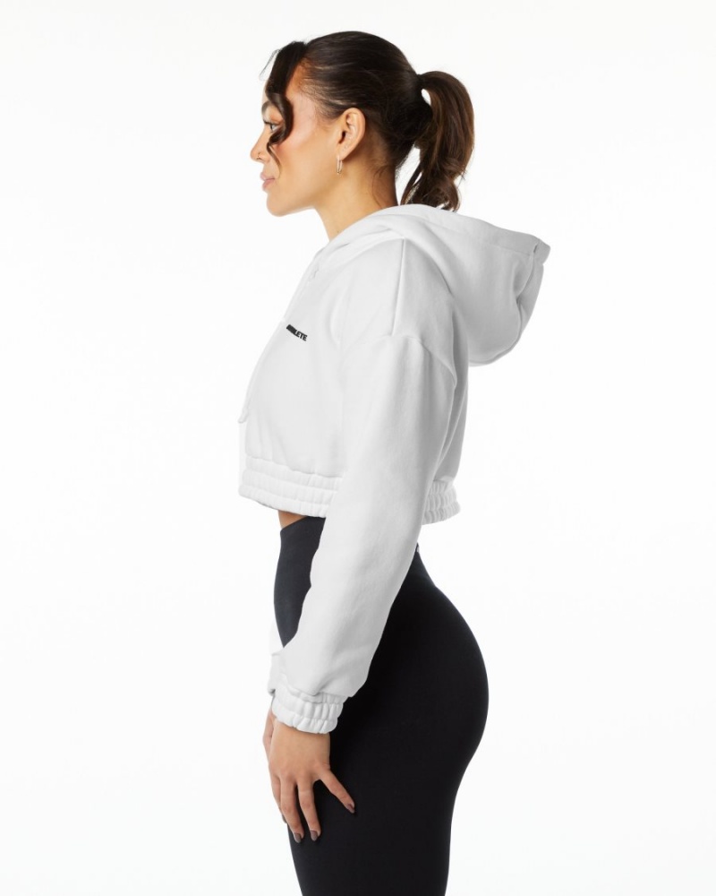 Alphalete Classic Capital Crop Hoodie Hettegenser Dame Hvite | JYKSIA-981