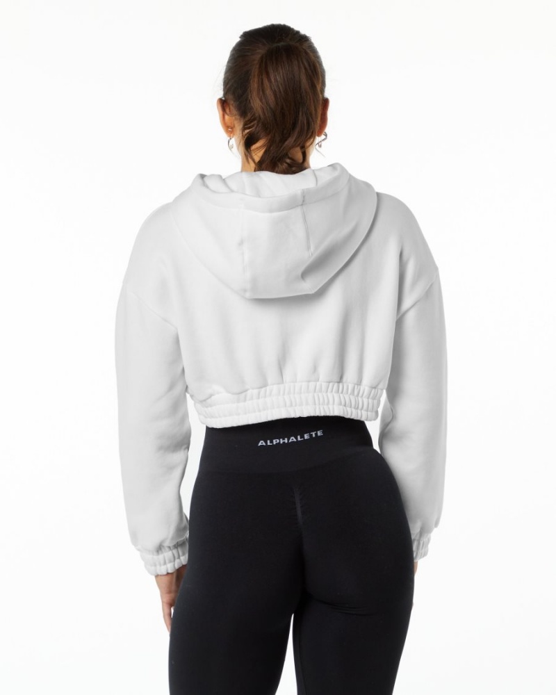 Alphalete Classic Capital Crop Hoodie Hettegenser Dame Hvite | JYKSIA-981