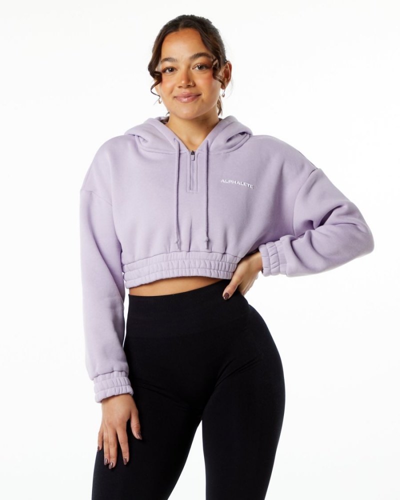 Alphalete Classic Capital Crop Hoodie Hettegenser Dame Misty Lilac | LWRGSF-386