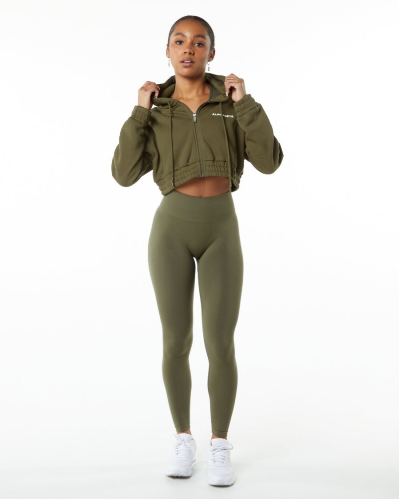 Alphalete Classic Capital Full-Zip Crop Jacket Jakker Dame Willow | IQPVXL-243