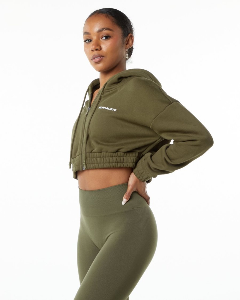 Alphalete Classic Capital Full-Zip Crop Jacket Jakker Dame Willow | IQPVXL-243