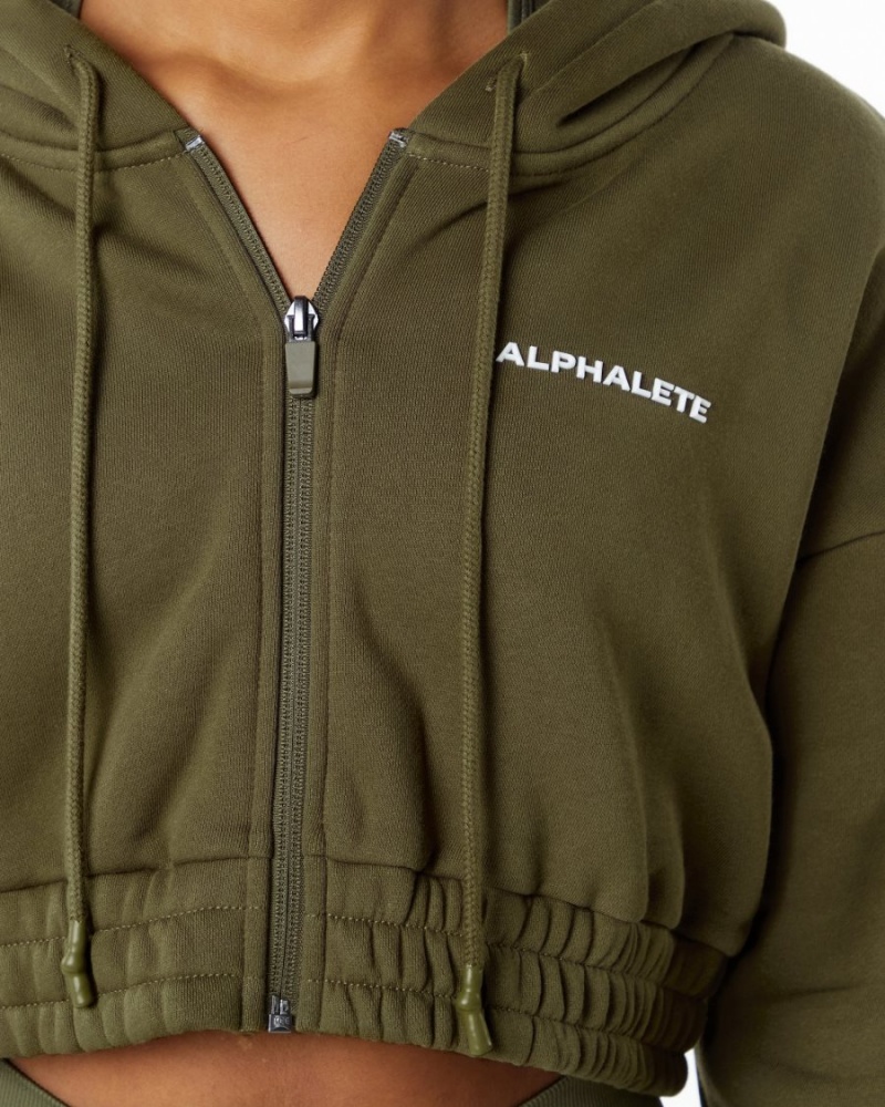 Alphalete Classic Capital Full-Zip Crop Jacket Jakker Dame Willow | IQPVXL-243