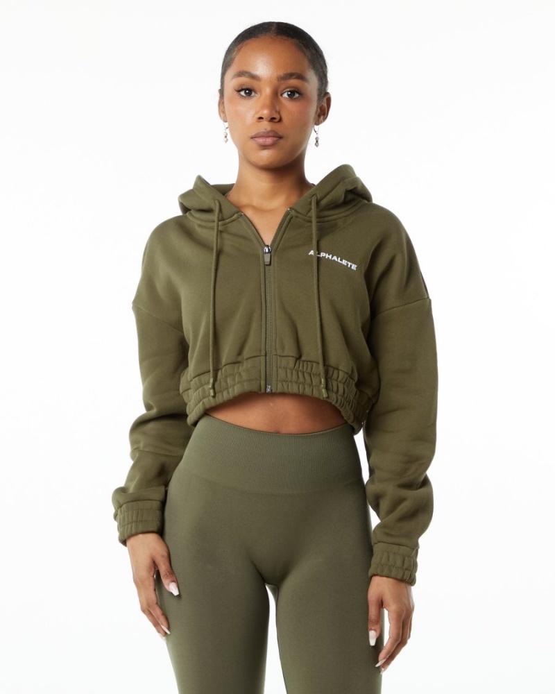 Alphalete Classic Capital Full-Zip Crop Jacket Jakker Dame Willow | IQPVXL-243