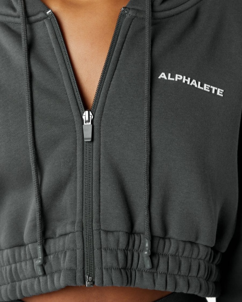 Alphalete Classic Capital Full-Zip Crop Jacket Jakker Dame Smoke | BPTFNQ-324