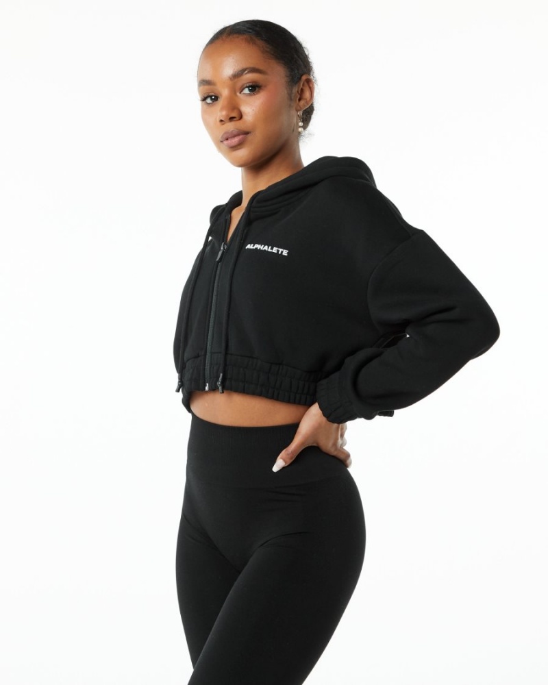 Alphalete Classic Capital Full-Zip Crop Jacket Jakker Dame Svarte | XCGRZF-163