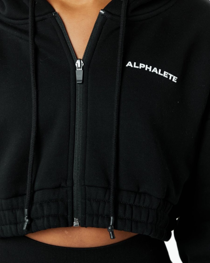 Alphalete Classic Capital Full-Zip Crop Jacket Jakker Dame Svarte | XCGRZF-163