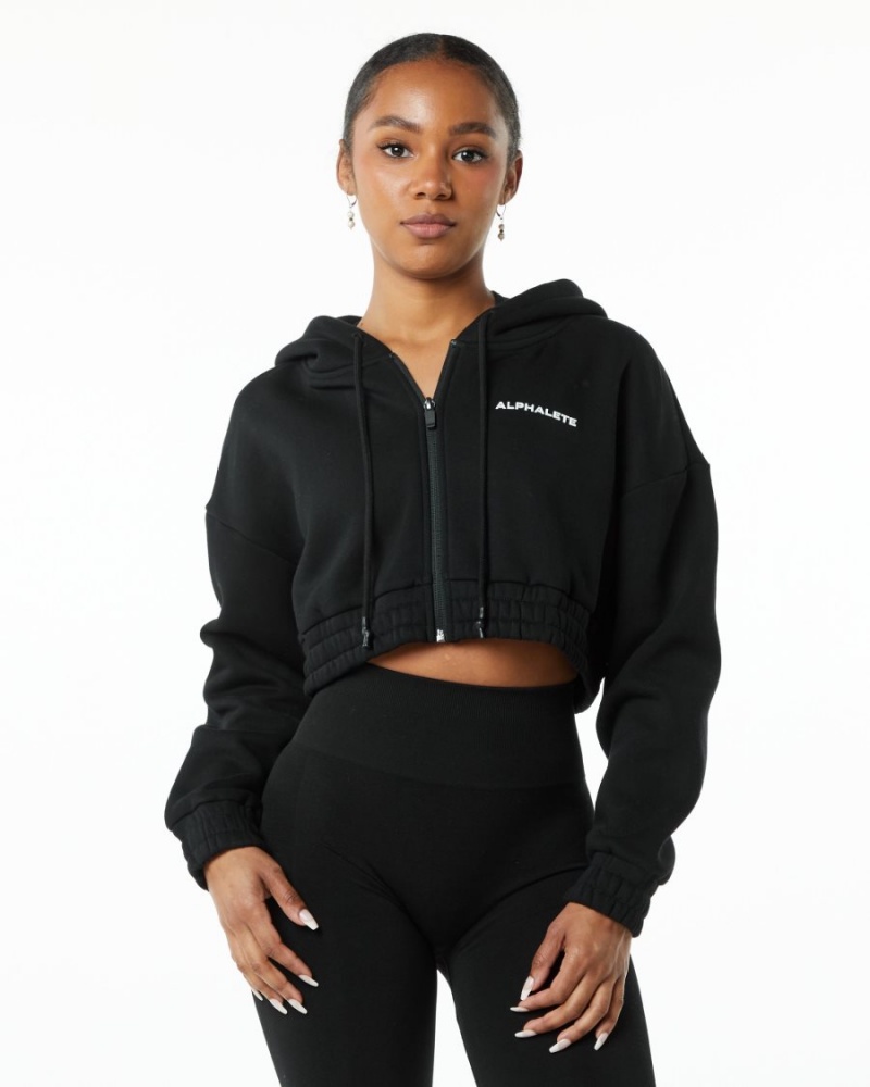 Alphalete Classic Capital Full-Zip Crop Jacket Jakker Dame Svarte | XCGRZF-163