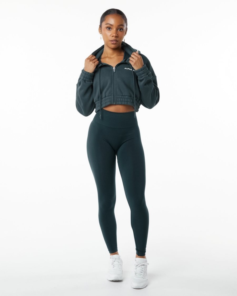 Alphalete Classic Capital Full-Zip Crop Jacket Jakker Dame Ocean | GPLMBD-536