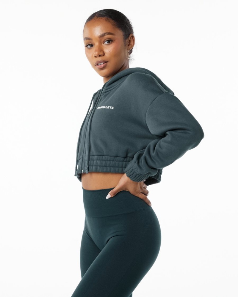 Alphalete Classic Capital Full-Zip Crop Jacket Jakker Dame Ocean | GPLMBD-536