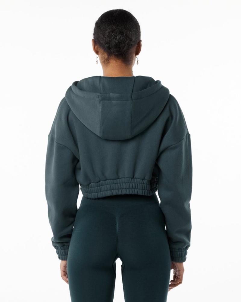 Alphalete Classic Capital Full-Zip Crop Jacket Jakker Dame Ocean | GPLMBD-536