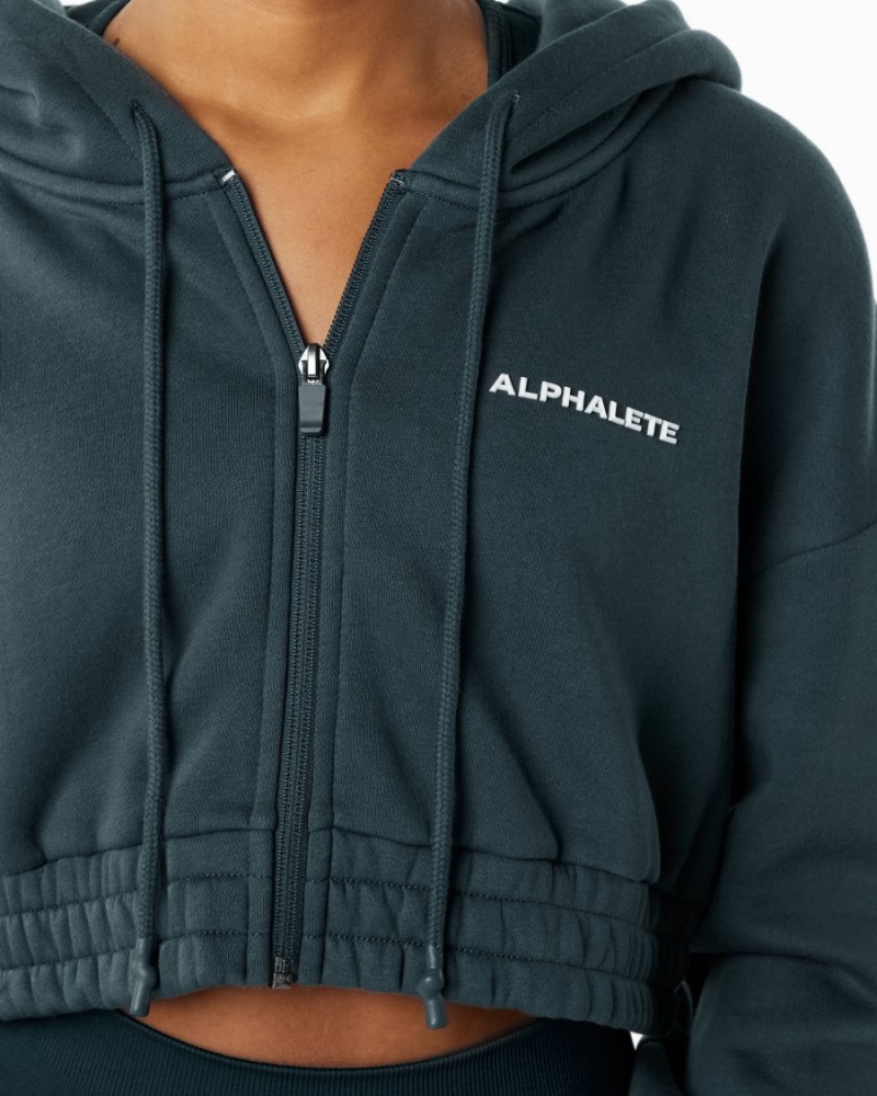 Alphalete Classic Capital Full-Zip Crop Jacket Jakker Dame Ocean | GPLMBD-536