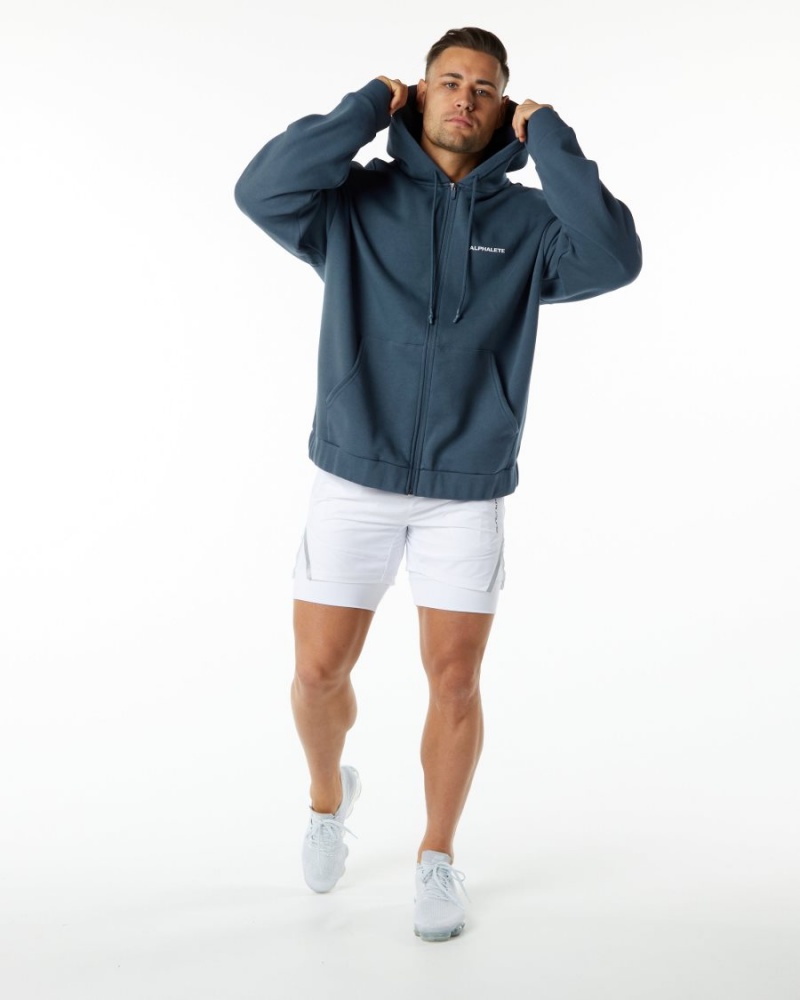 Alphalete Classic Full-Zip Jacket Jakker Herre Blå | TYGABZ-561