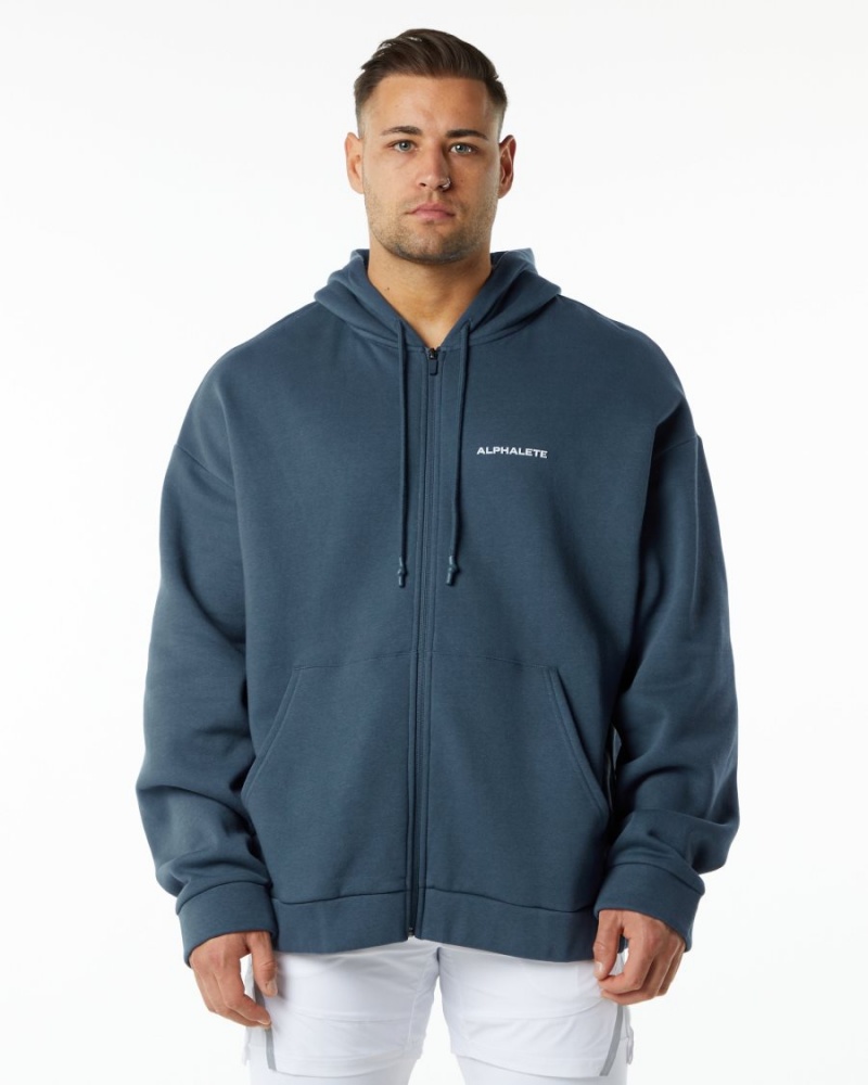 Alphalete Classic Full-Zip Jacket Jakker Herre Blå | TYGABZ-561