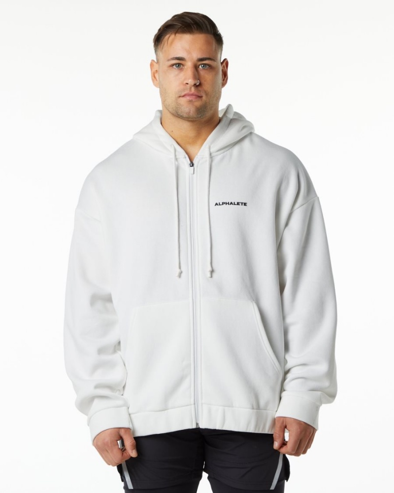 Alphalete Classic Full-Zip Jacket Jakker Herre Hvite | SIBFRD-579