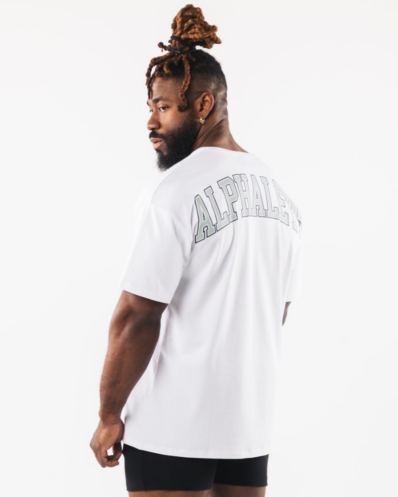 Alphalete Collegiate Tee Skjorte Herre Hvite | GYUIQK-513