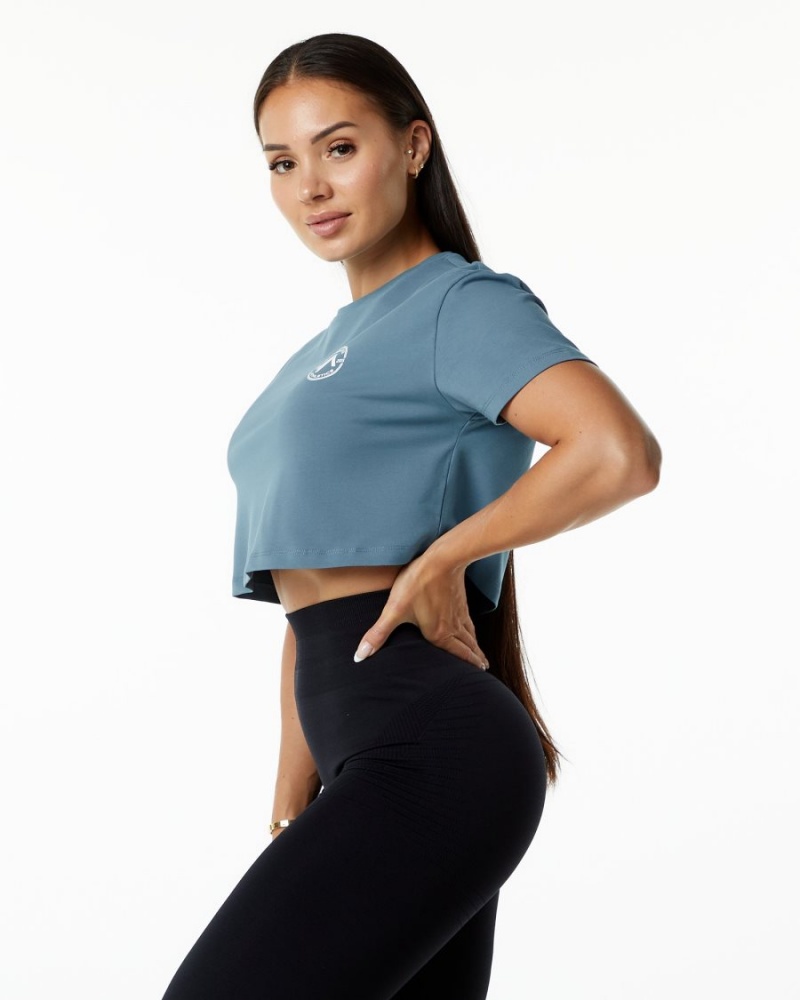 Alphalete Dynasty Crop Skjorte Dame Blå | XRUDAT-687