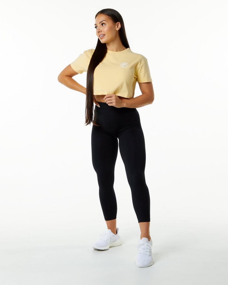 Alphalete Dynasty Crop Skjorte Dame Daffodil | JPOUGD-053