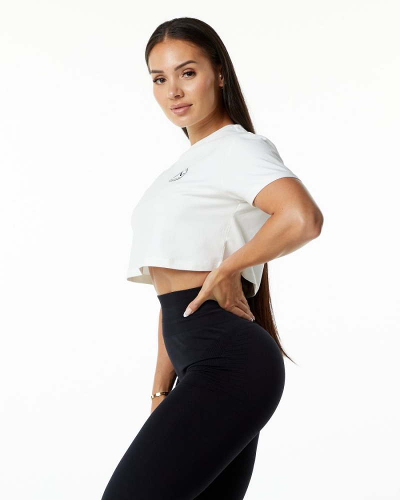 Alphalete Dynasty Crop Skjorte Dame Hvite | UNOSEM-742