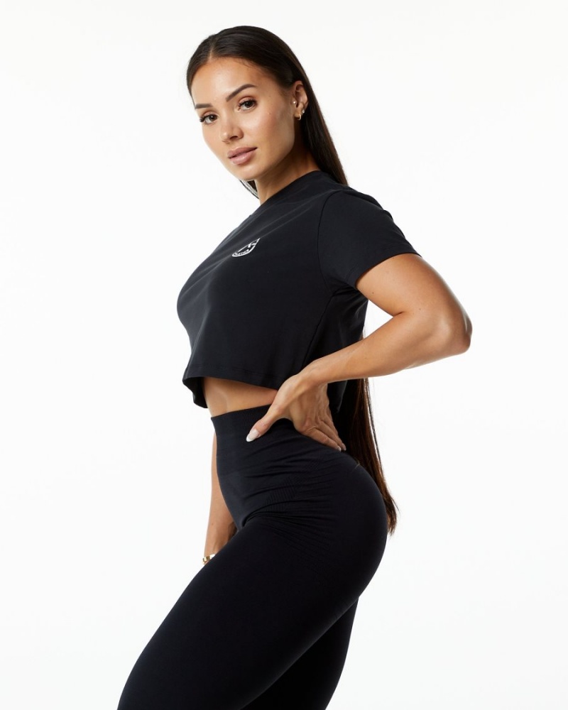 Alphalete Dynasty Crop Skjorte Dame Svarte | FYQNKZ-376