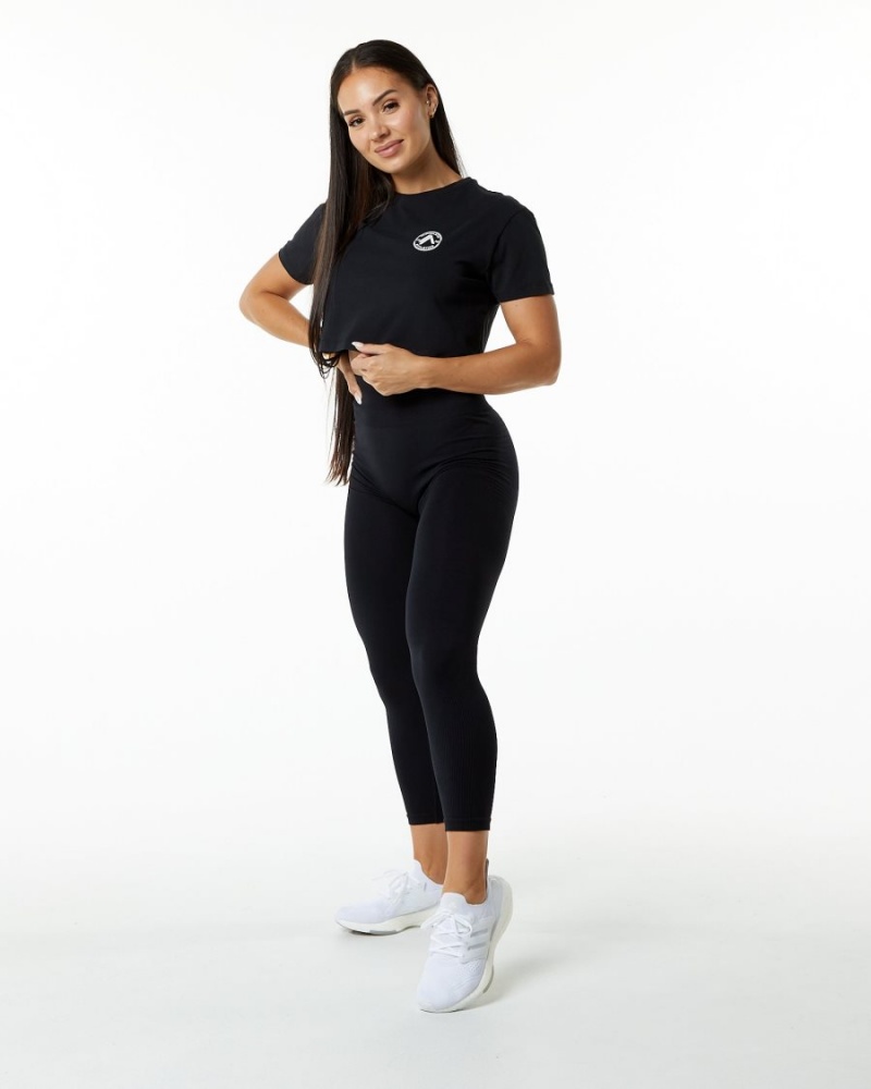 Alphalete Dynasty Crop Skjorte Dame Svarte | FYQNKZ-376