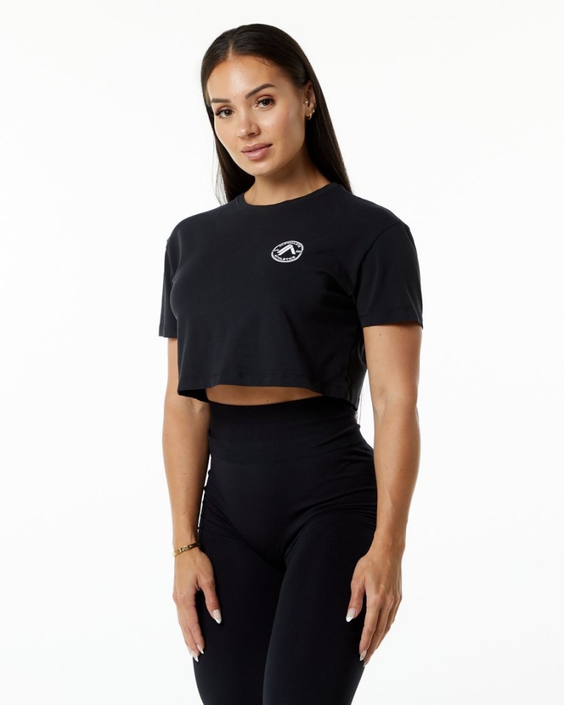 Alphalete Dynasty Crop Skjorte Dame Svarte | FYQNKZ-376