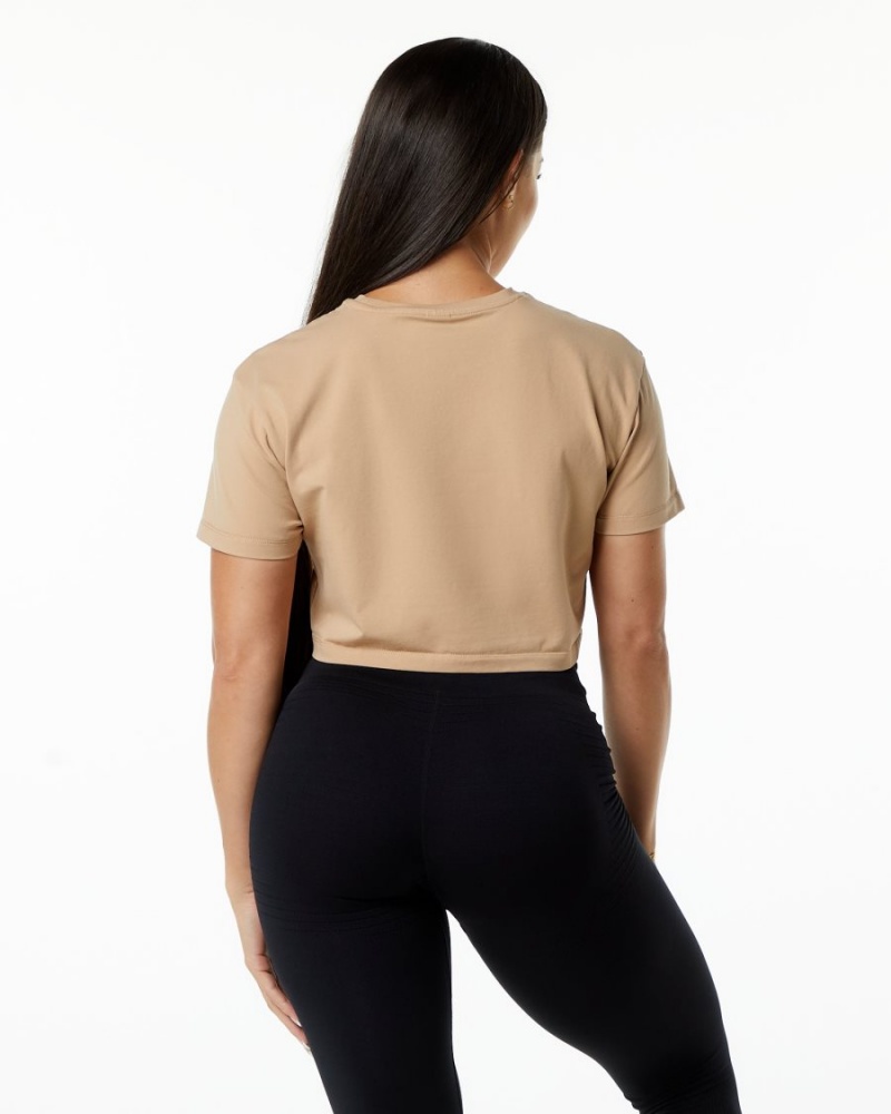 Alphalete Dynasty Crop Skjorte Dame Taupe | YZTBML-347