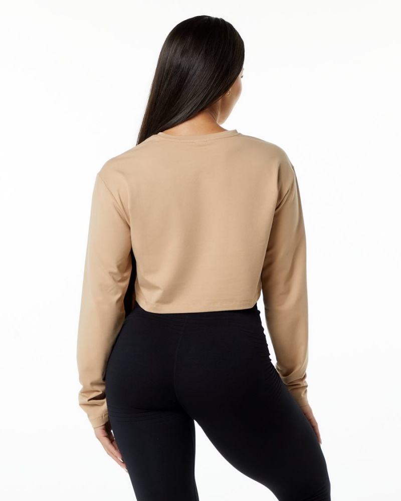 Alphalete Dynasty LS Crop Langermet Dame Taupe | KXBAWN-680