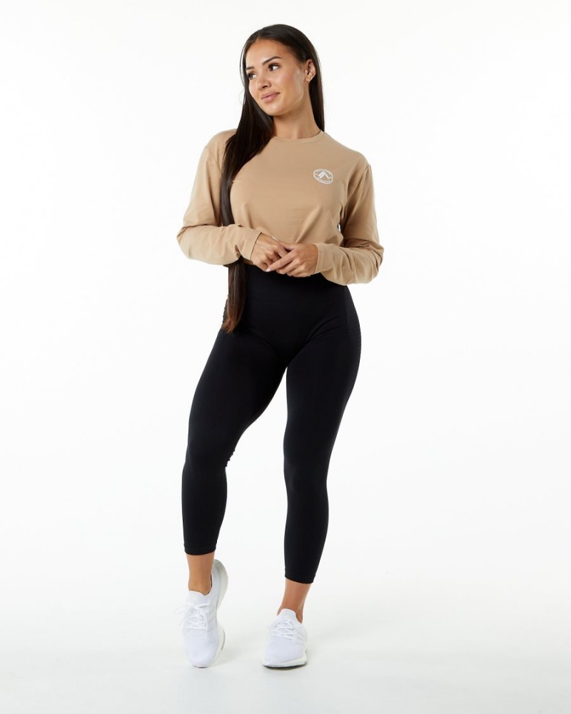 Alphalete Dynasty LS Crop Langermet Dame Taupe | KXBAWN-680