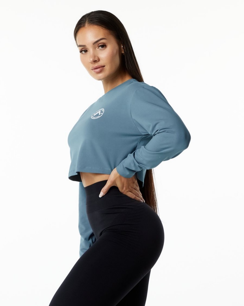 Alphalete Dynasty LS Crop Langermet Dame Blå | GHBIRJ-361