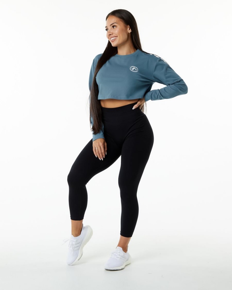 Alphalete Dynasty LS Crop Langermet Dame Blå | GHBIRJ-361