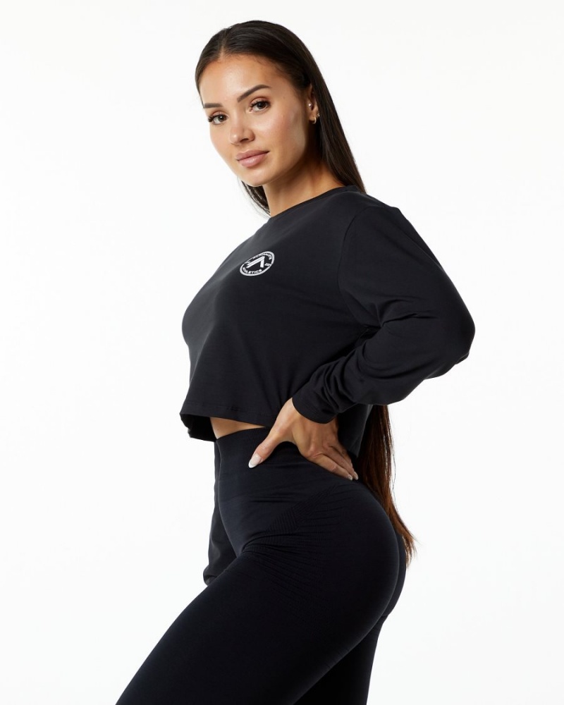 Alphalete Dynasty LS Crop Langermet Dame Svarte | PIVBEH-804