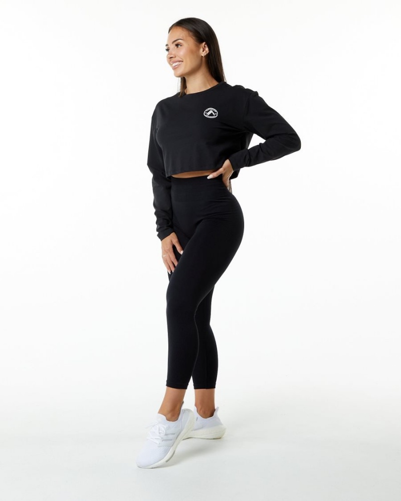 Alphalete Dynasty LS Crop Langermet Dame Svarte | PIVBEH-804