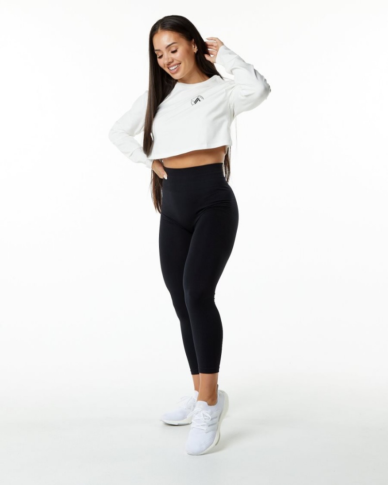 Alphalete Dynasty LS Crop Langermet Dame Hvite | IAKMTO-569