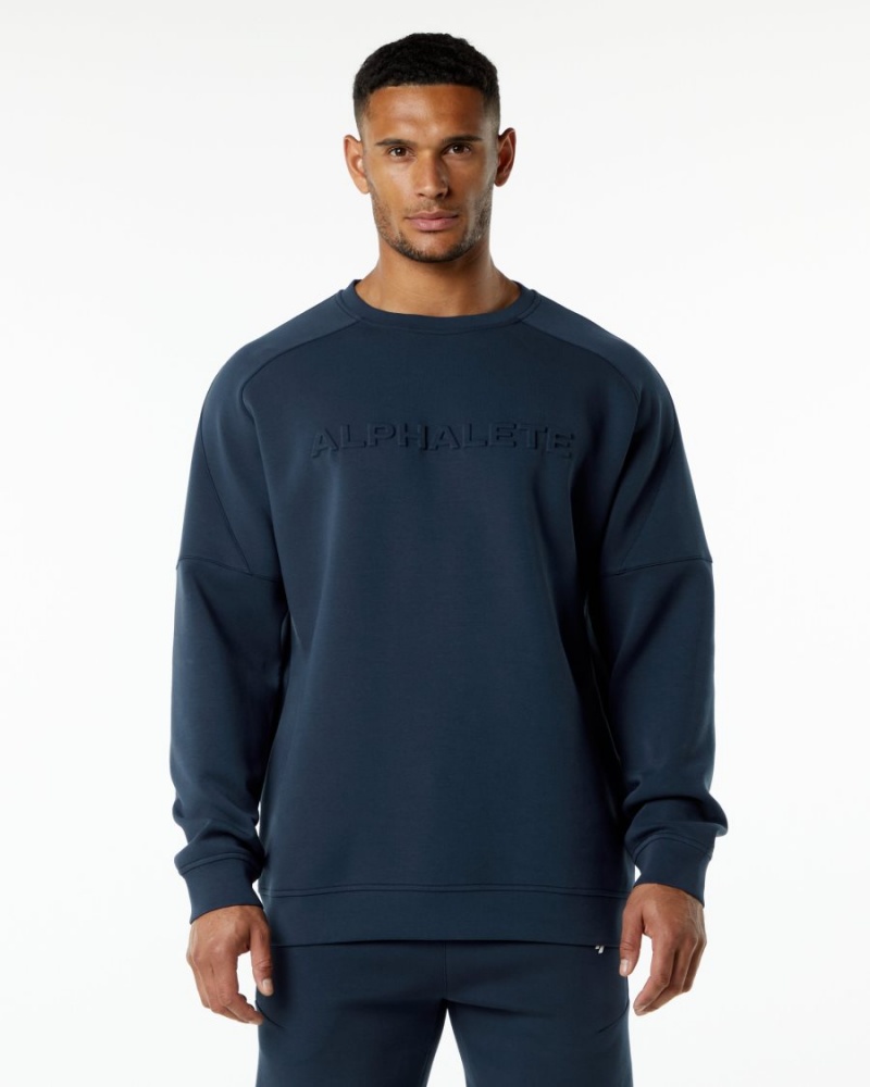 Alphalete ELMTS Crewneck Genser Jakker Herre Marineblå | NUESXW-310