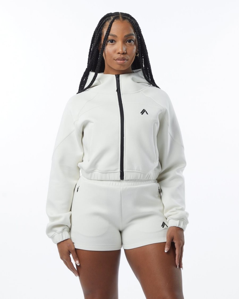 Alphalete ELMTS Full-Zip Crop Jacket Jakker Dame Pisket Krem | QKIFRV-149