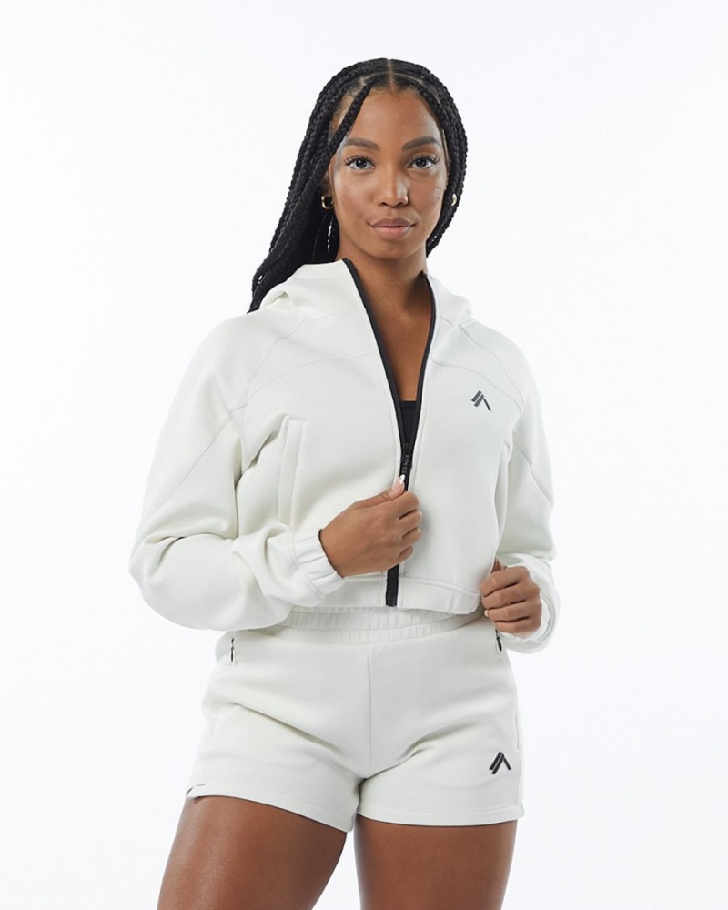 Alphalete ELMTS Full-Zip Crop Jacket Jakker Dame Pisket Krem | QKIFRV-149