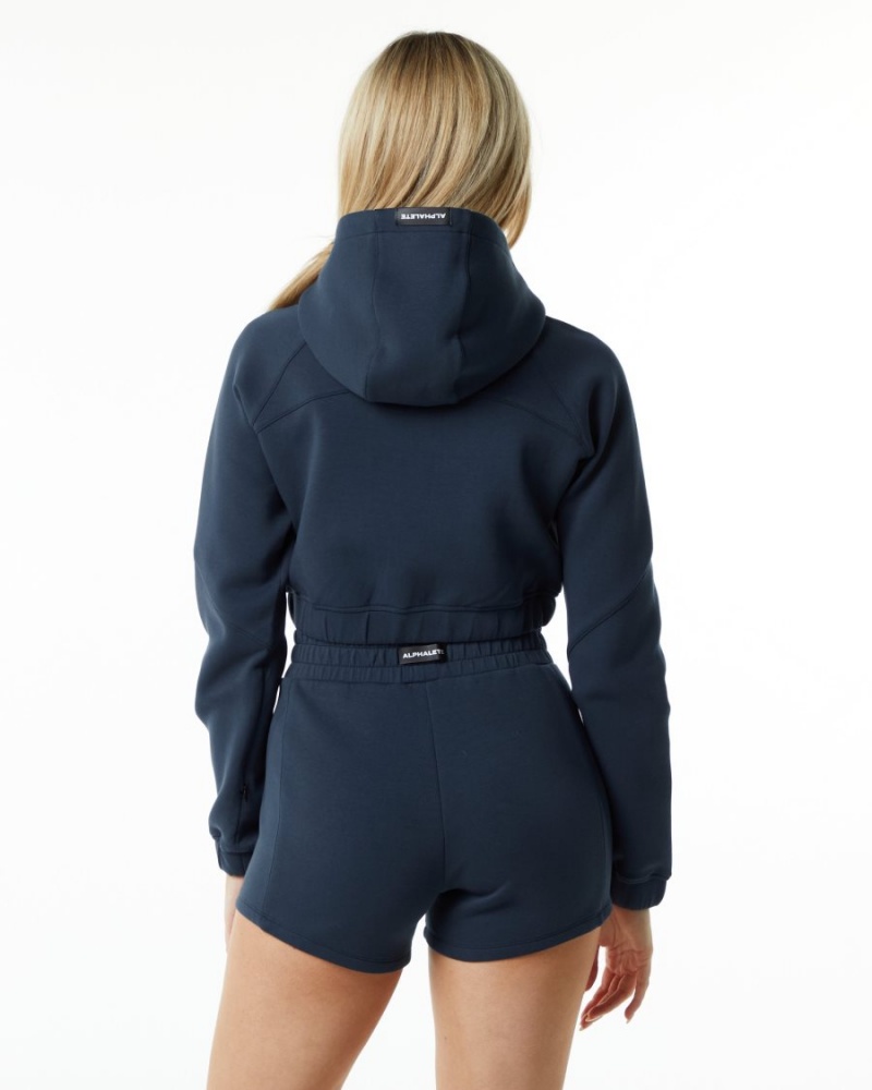 Alphalete ELMTS Full-Zip Crop Jacket Jakker Dame Marineblå | QSYKIM-423