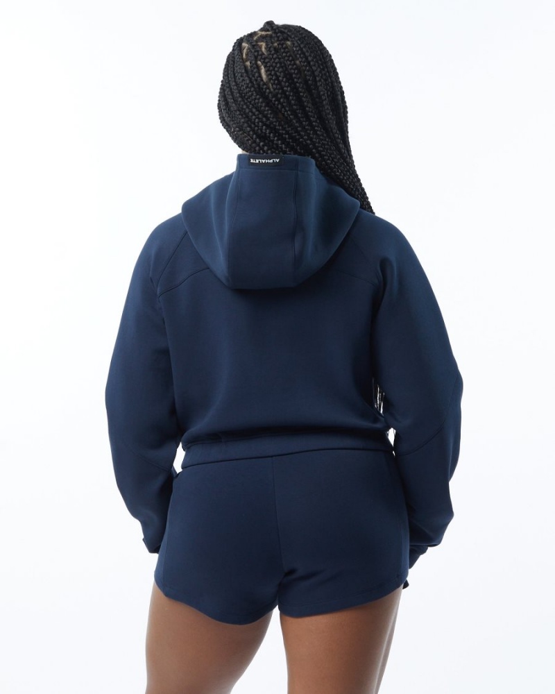 Alphalete ELMTS Full-Zip Crop Jacket Jakker Dame Marineblå | AGBOVX-258