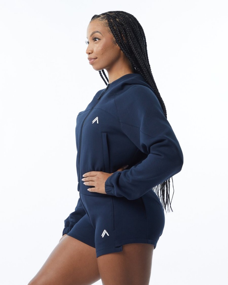 Alphalete ELMTS Full-Zip Crop Jacket Jakker Dame Marineblå | AGBOVX-258