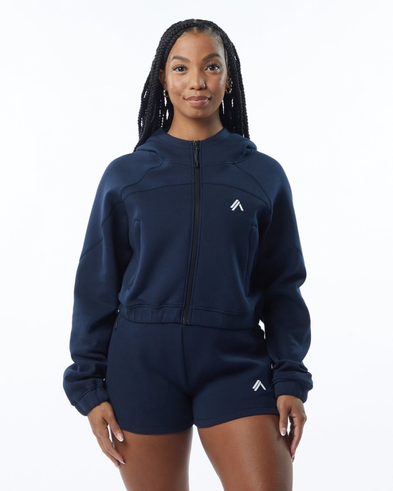 Alphalete ELMTS Full-Zip Crop Jacket Jakker Dame Marineblå | AGBOVX-258