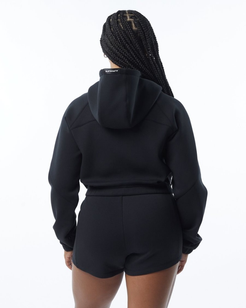 Alphalete ELMTS Full-Zip Crop Jacket Jakker Dame Svarte | ASKZHN-038