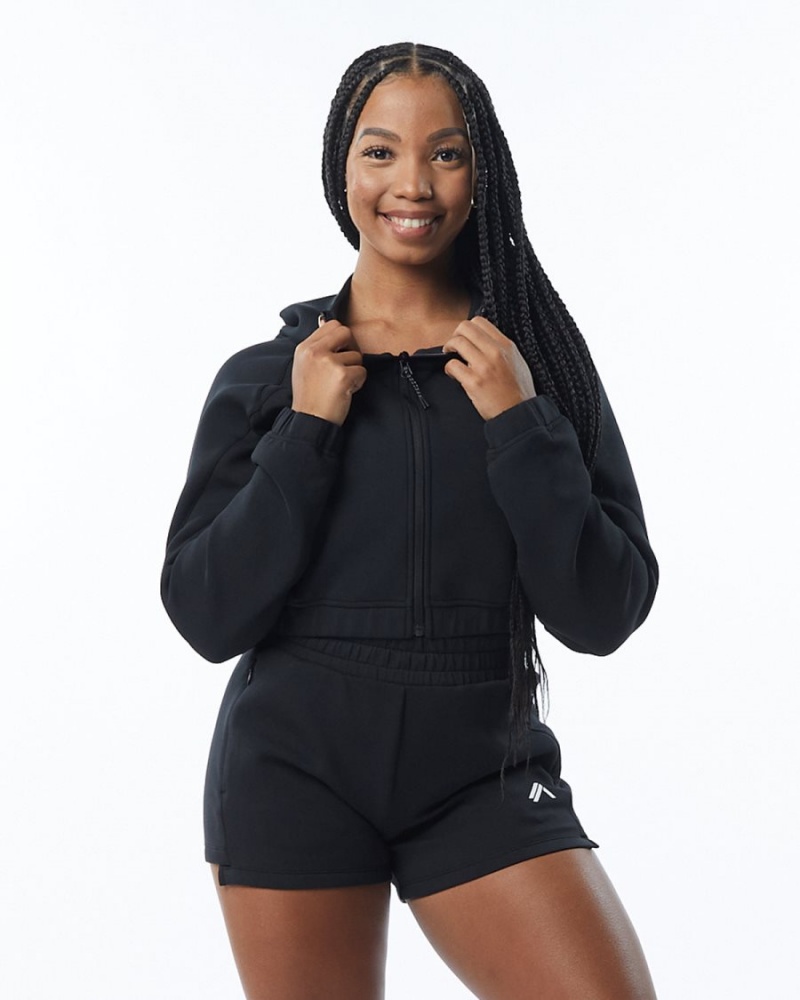 Alphalete ELMTS Full-Zip Crop Jacket Jakker Dame Svarte | ASKZHN-038